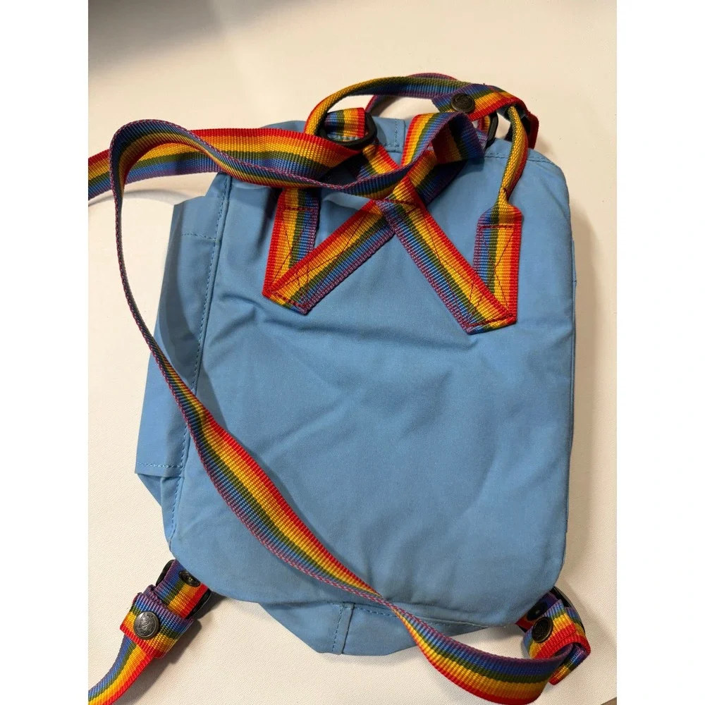 Fjallraven Kanken Rainbow Mini Backpack Sky Blue 132540 Lightweight Travel Bag